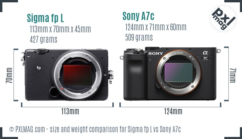 Sigma fp L vs Sony A7c size comparison