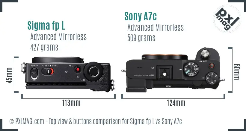 Sigma fp L vs Sony A7c top view buttons comparison