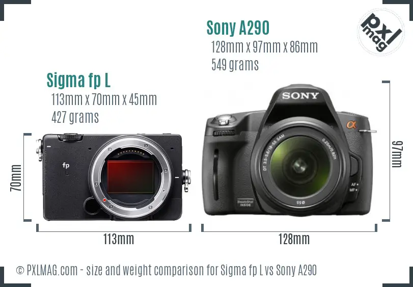 Sigma fp L vs Sony A290 size comparison