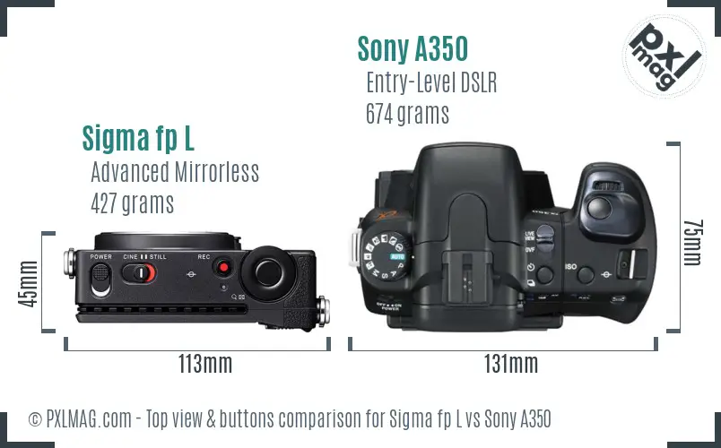 Sigma fp L vs Sony A350 top view buttons comparison