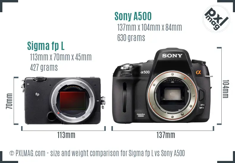 Sigma fp L vs Sony A500 size comparison