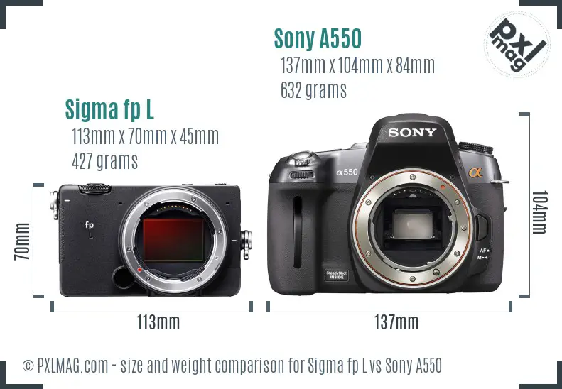 Sigma fp L vs Sony A550 size comparison