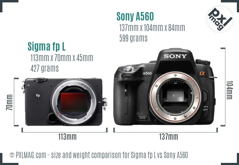 Sigma fp L vs Sony A560 size comparison