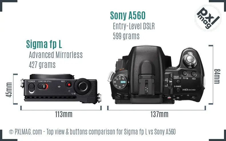 Sigma fp L vs Sony A560 top view buttons comparison