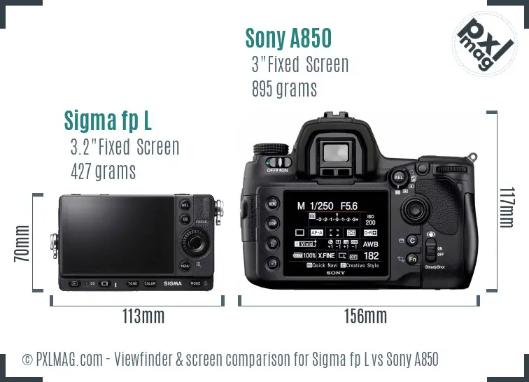 Sigma fp L vs Sony A850 Screen and Viewfinder comparison