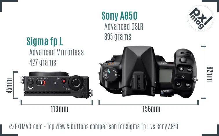 Sigma fp L vs Sony A850 top view buttons comparison