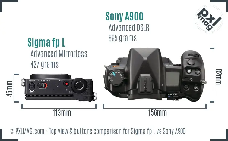 Sigma fp L vs Sony A900 top view buttons comparison