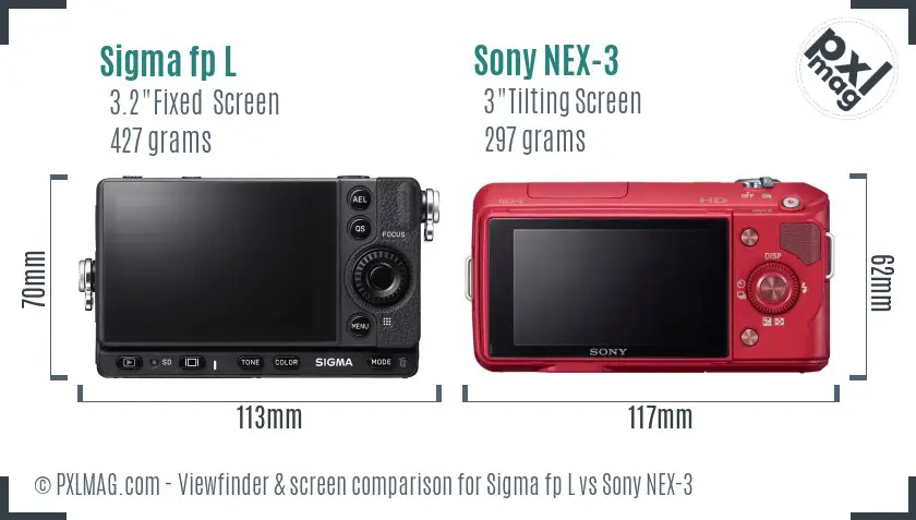 Sigma fp L vs Sony NEX-3 Screen and Viewfinder comparison