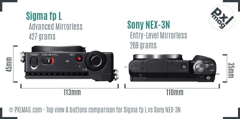 Sigma fp L vs Sony NEX-3N top view buttons comparison