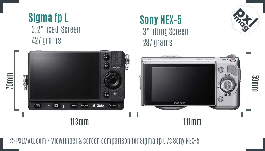 Sigma fp L vs Sony NEX-5 Screen and Viewfinder comparison