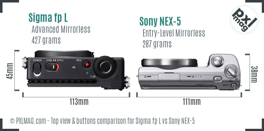Sigma fp L vs Sony NEX-5 top view buttons comparison