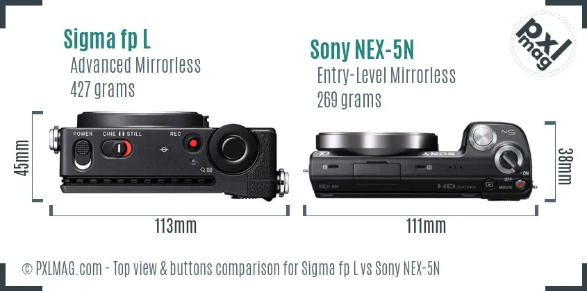 Sigma fp L vs Sony NEX-5N top view buttons comparison