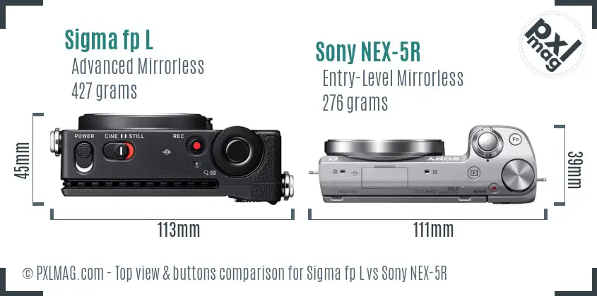 Sigma fp L vs Sony NEX-5R top view buttons comparison