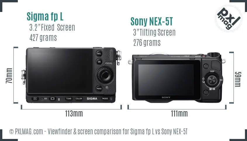 Sigma fp L vs Sony NEX-5T Screen and Viewfinder comparison