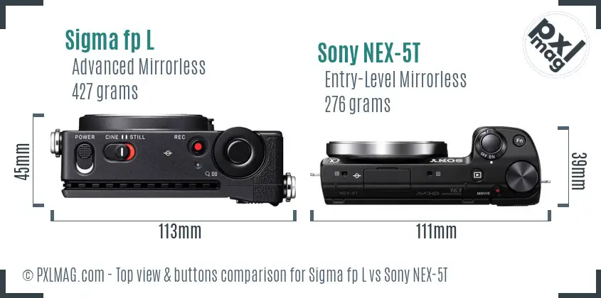 Sigma fp L vs Sony NEX-5T top view buttons comparison