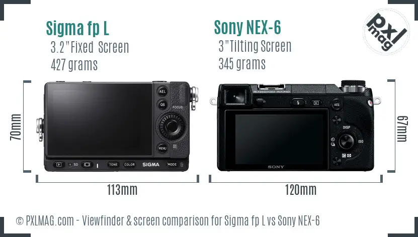 Sigma fp L vs Sony NEX-6 Screen and Viewfinder comparison