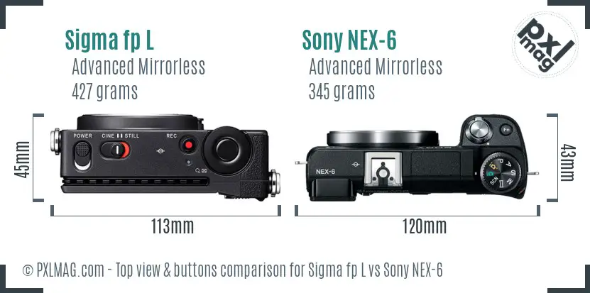 Sigma fp L vs Sony NEX-6 top view buttons comparison