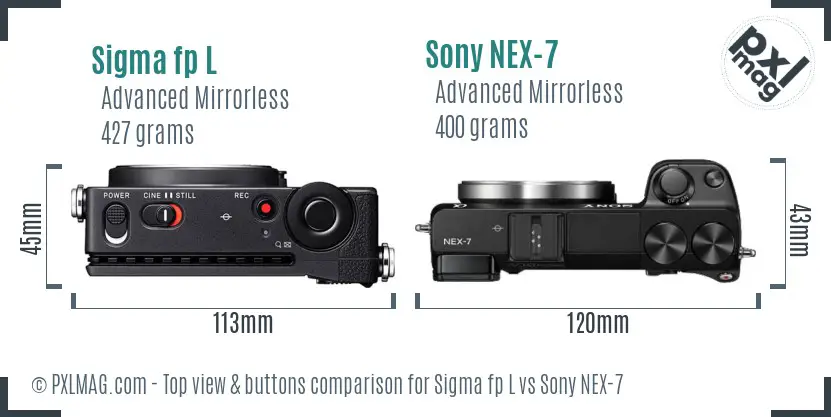 Sigma fp L vs Sony NEX-7 top view buttons comparison