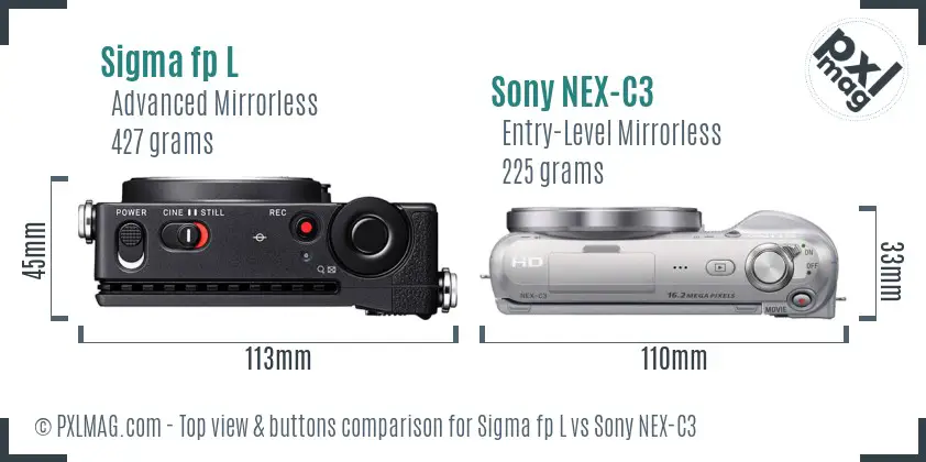 Sigma fp L vs Sony NEX-C3 top view buttons comparison