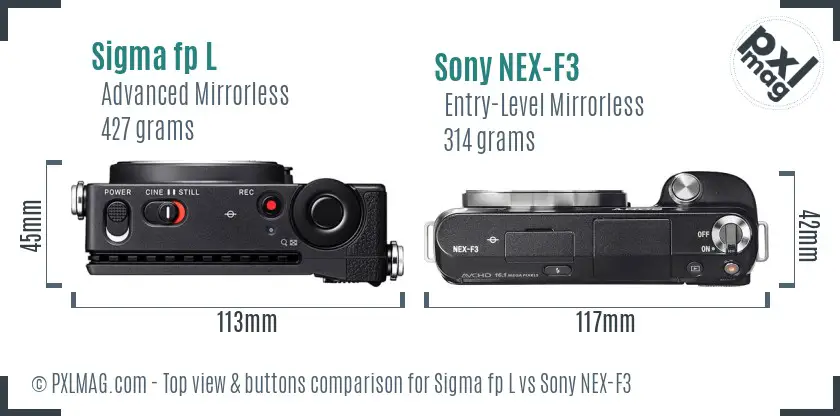 Sigma fp L vs Sony NEX-F3 top view buttons comparison