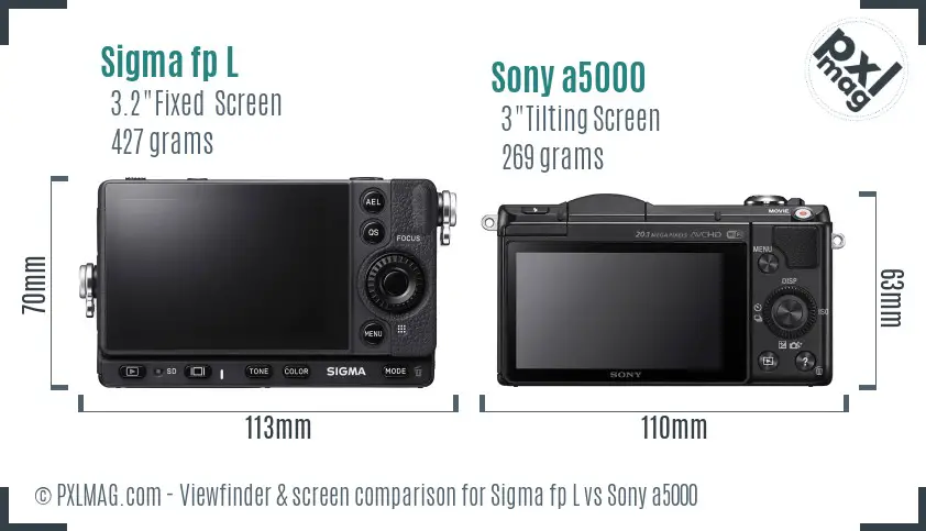 Sigma fp L vs Sony a5000 Screen and Viewfinder comparison