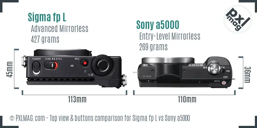 Sigma fp L vs Sony a5000 top view buttons comparison