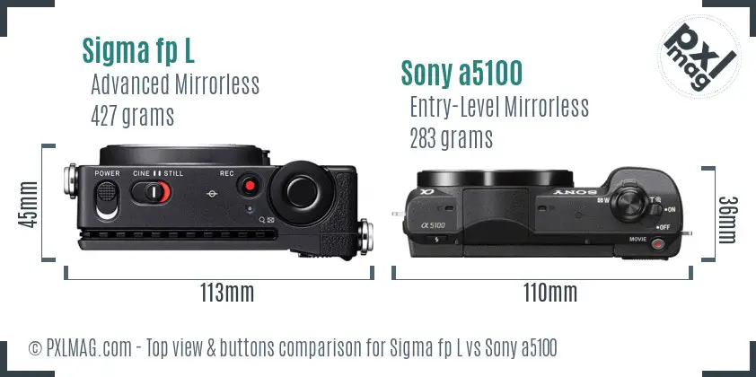 Sigma fp L vs Sony a5100 top view buttons comparison