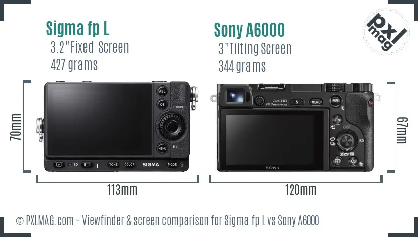 Sigma fp L vs Sony A6000 Screen and Viewfinder comparison