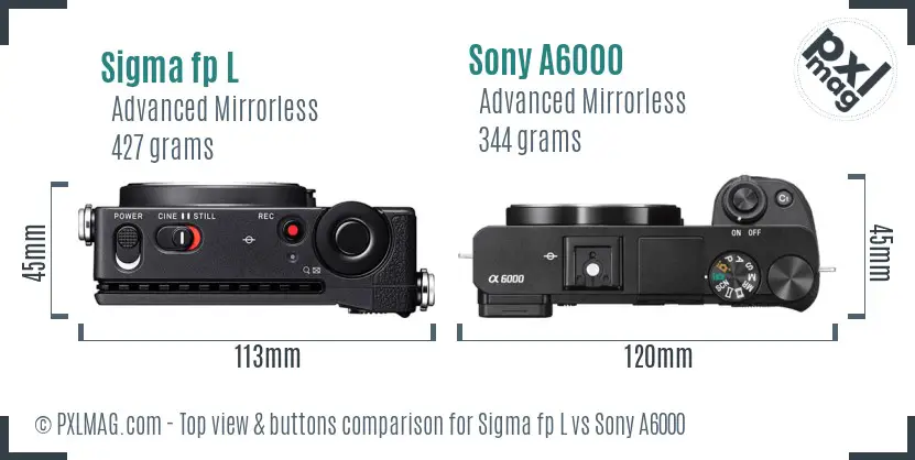 Sigma fp L vs Sony A6000 top view buttons comparison