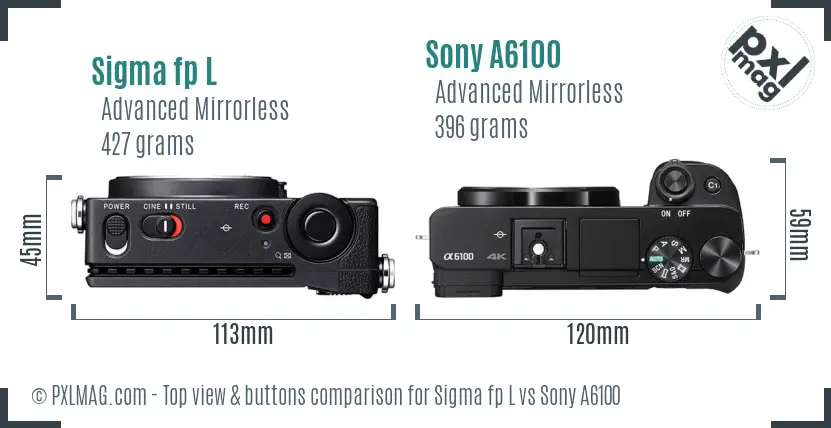Sigma fp L vs Sony A6100 top view buttons comparison