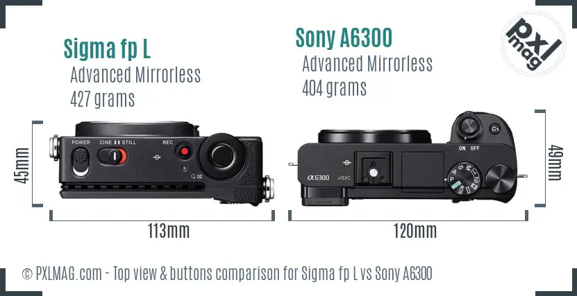 Sigma fp L vs Sony A6300 top view buttons comparison
