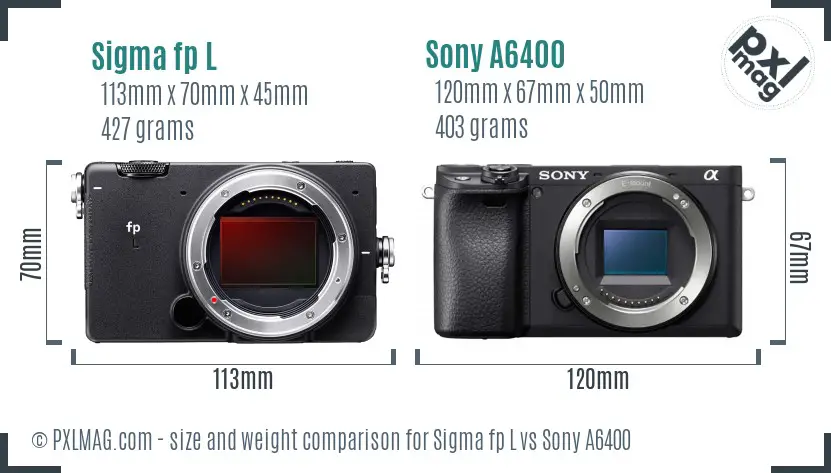 Sigma fp L vs Sony A6400 size comparison