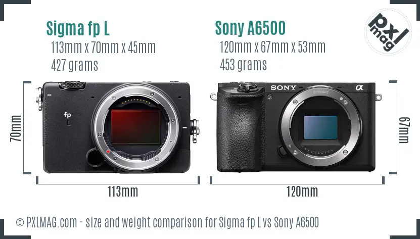 Sigma fp L vs Sony A6500 size comparison