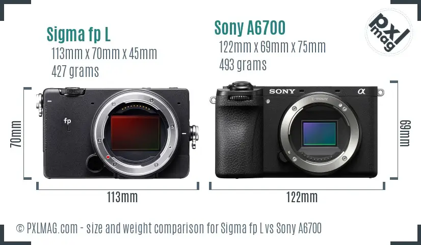 Sigma fp L vs Sony A6700 size comparison