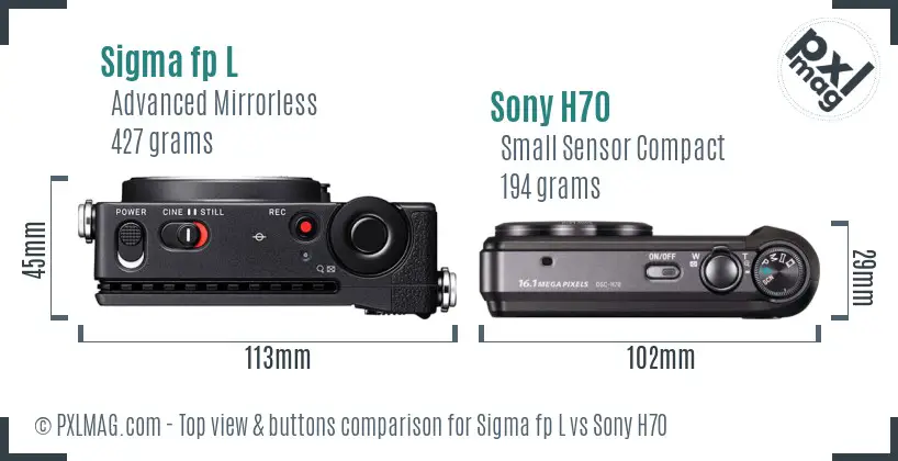 Sigma fp L vs Sony H70 top view buttons comparison