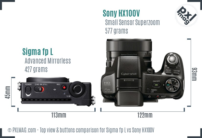 Sigma fp L vs Sony HX100V top view buttons comparison