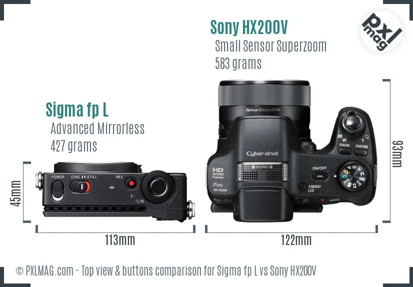 Sigma fp L vs Sony HX200V top view buttons comparison Sigma fp L vs Sony HX200V top view buttons comparison