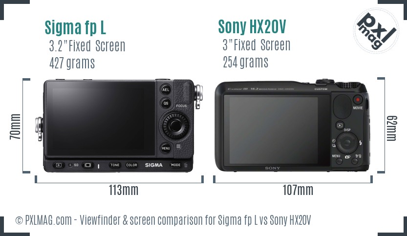 Sigma fp L vs Sony HX20V Screen and Viewfinder comparison