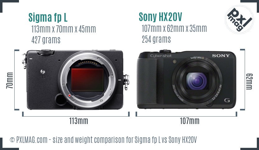 Sigma fp L vs Sony HX20V size comparison