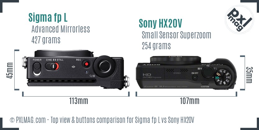 Sigma fp L vs Sony HX20V top view buttons comparison