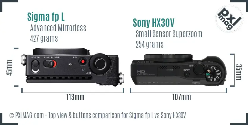 Sigma fp L vs Sony HX30V top view buttons comparison
