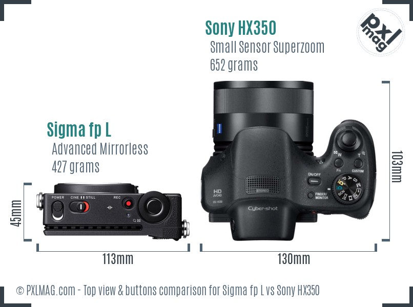 Sigma fp L vs Sony HX350 top view buttons comparison