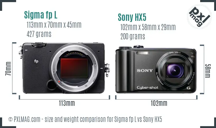 Sigma fp L vs Sony HX5 size comparison