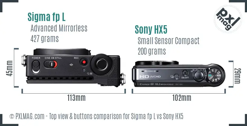 Sigma fp L vs Sony HX5 top view buttons comparison