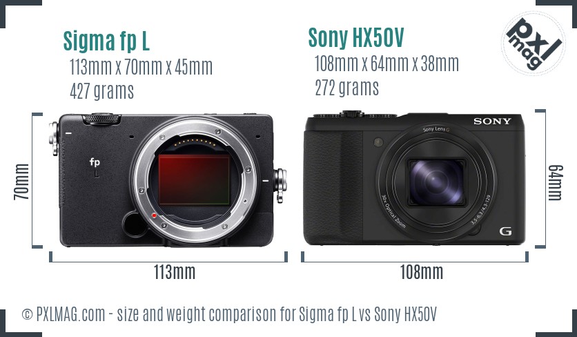 Sigma fp L vs Sony HX50V size comparison