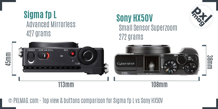 Sigma fp L vs Sony HX50V top view buttons comparison