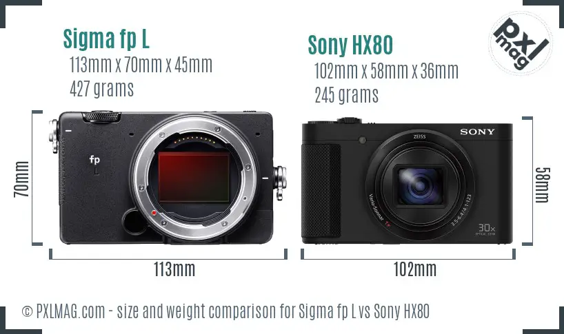 Sigma fp L vs Sony HX80 size comparison