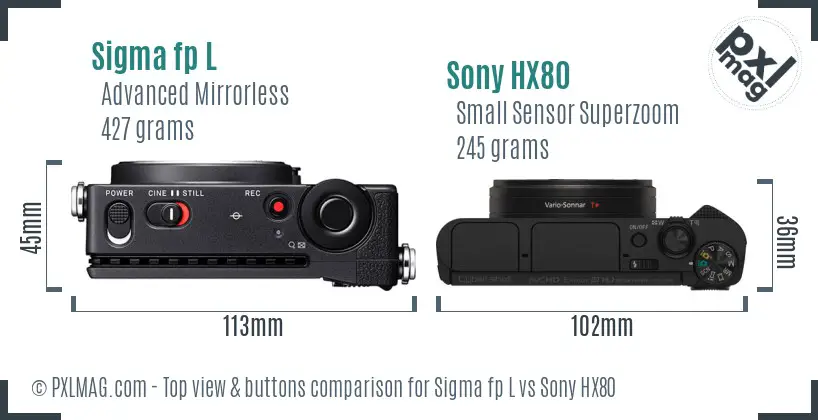 Sigma fp L vs Sony HX80 top view buttons comparison