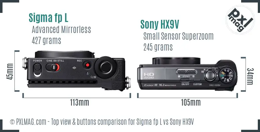 Sigma fp L vs Sony HX9V top view buttons comparison