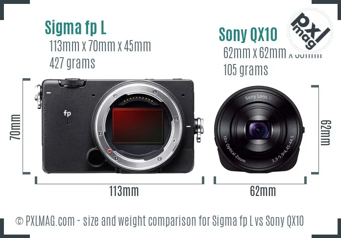 Sigma fp L vs Sony QX10 size comparison